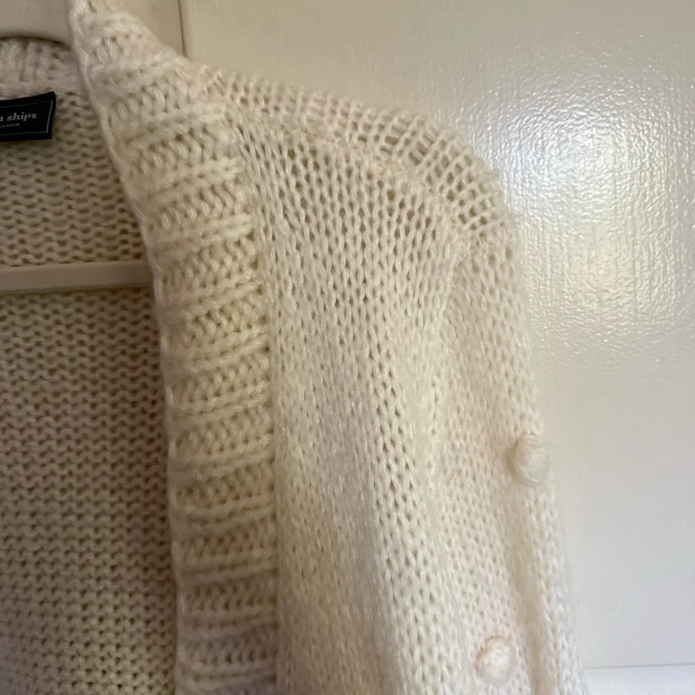 Wooden‎ Ships Pom Pom Sleeve Open Front Cardigan Sweater Cream Size S/M